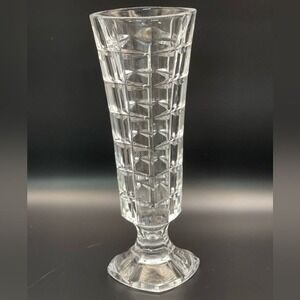 Style of Cristal d'Arques Crystal Bud Vase Geometric Cut Glass Pedestal 8"